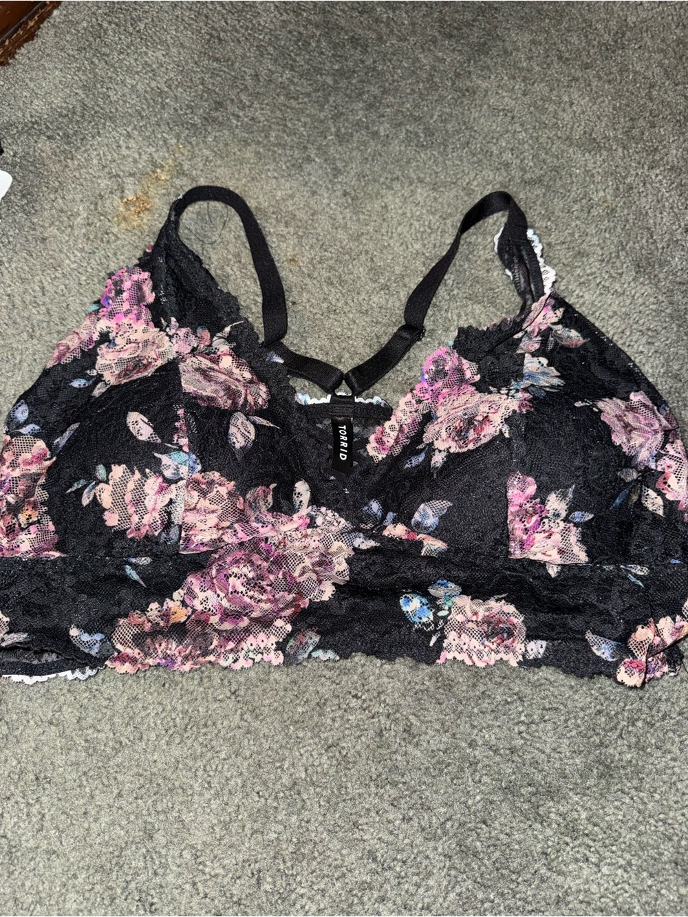 torrid Black Lace Bralette with Pink Floral Print